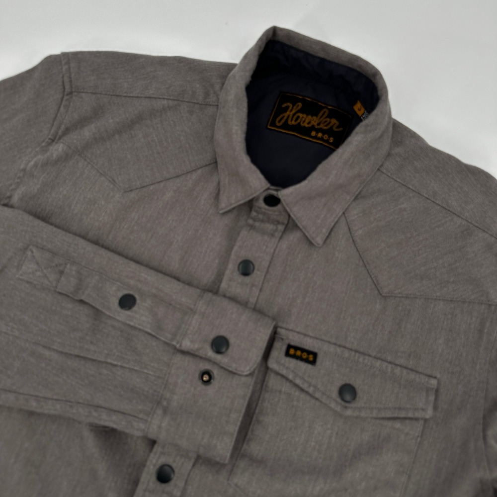 Howler Brothers Bros Mens Western Snap Shirt Gray Long Sleeve Small Rugged Gorp